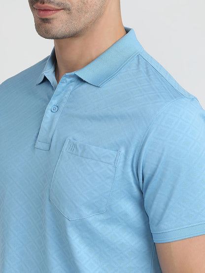 Raymond Men Blue Jacquard Regular Fit Cotton Half Sleeve T-Shirt