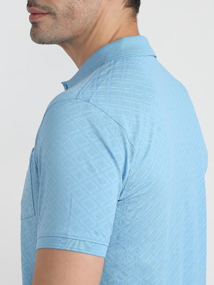 Raymond Men Blue Jacquard Regular Fit Cotton Half Sleeve T-Shirt