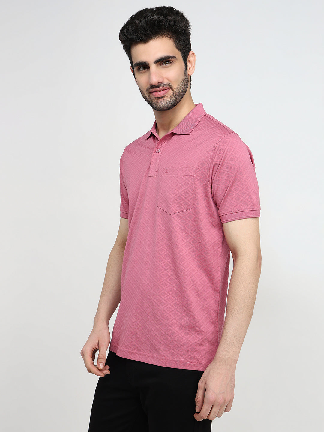 Raymond Men Red Jacquard Regular Fit Cotton Half Sleeve T-Shirt
