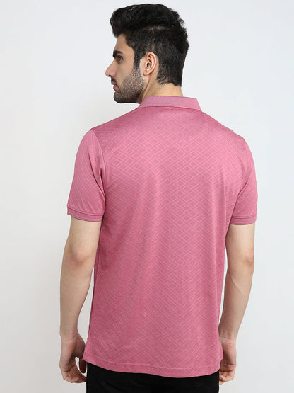 Raymond Men Red Jacquard Regular Fit Cotton Half Sleeve T-Shirt