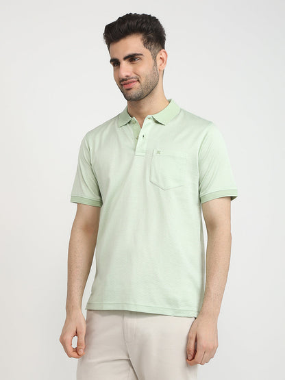 Raymond Men Green Jacquard Regular Fit Cotton T-Shirt
