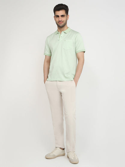 Raymond Men Green Jacquard Regular Fit Cotton T-Shirt
