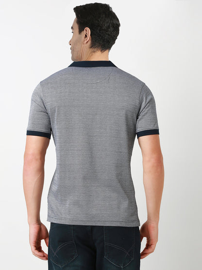 Raymond Men Blue Jacquard Regular Fit Cotton Half Sleeve T-Shirt