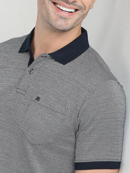 Raymond Men Blue Jacquard Regular Fit Cotton Half Sleeve T-Shirt