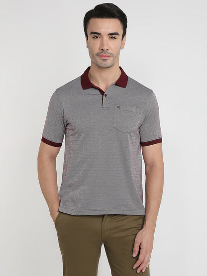 Raymond Men Maroon Jacquard Regular Fit Cotton Half Sleeve T-Shirt