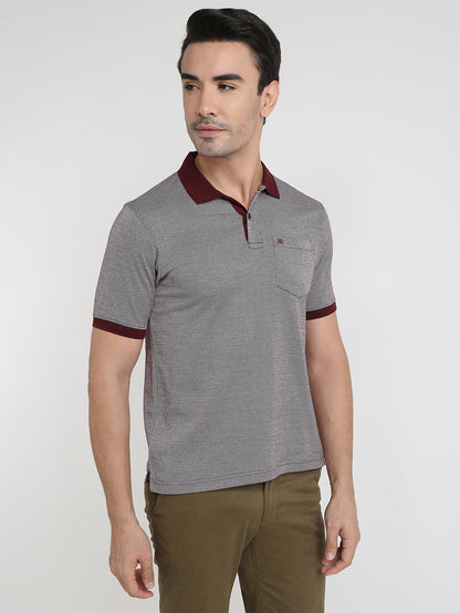 Raymond Men Maroon Jacquard Regular Fit Cotton Half Sleeve T-Shirt