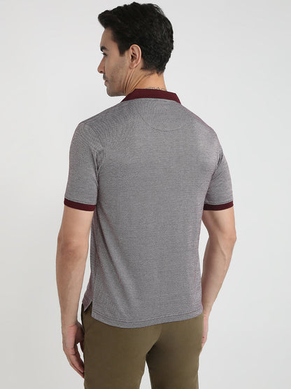 Raymond Men Maroon Jacquard Regular Fit Cotton Half Sleeve T-Shirt