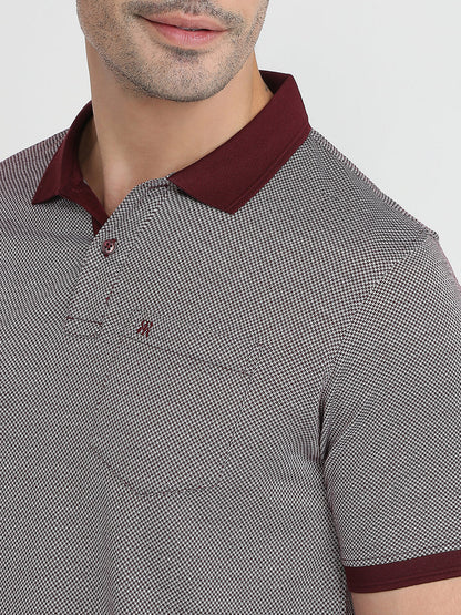 Raymond Men Maroon Jacquard Regular Fit Cotton Half Sleeve T-Shirt