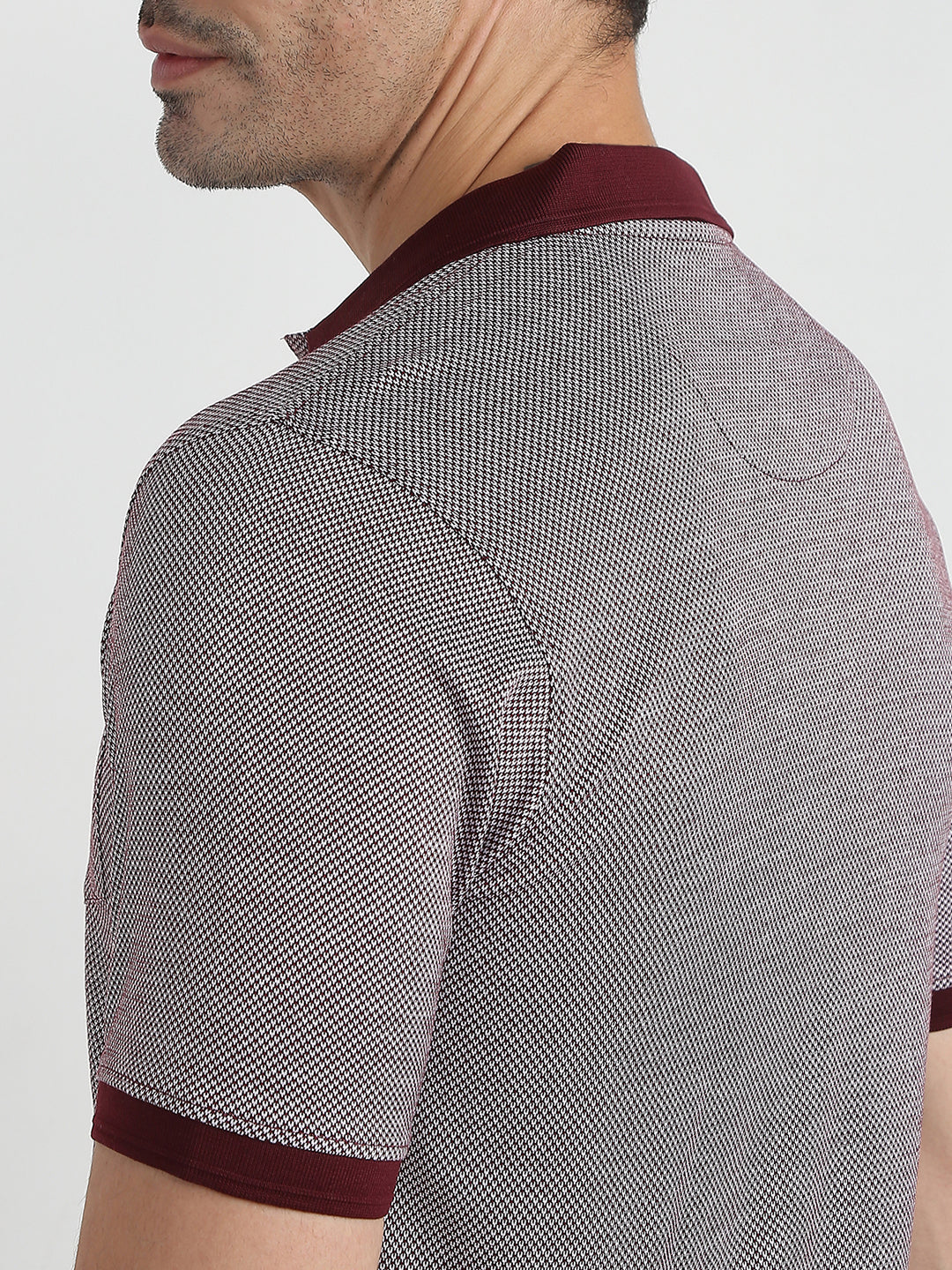 Raymond Men Maroon Jacquard Regular Fit Cotton Half Sleeve T-Shirt