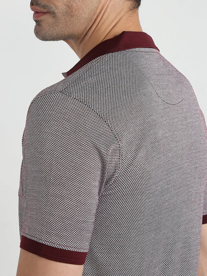 Raymond Men Maroon Jacquard Regular Fit Cotton Half Sleeve T-Shirt