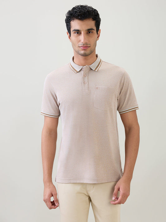 Raymond Men Brown Two Tone Regular Fit Polyester Blend Half Sleeve T-Shirt
