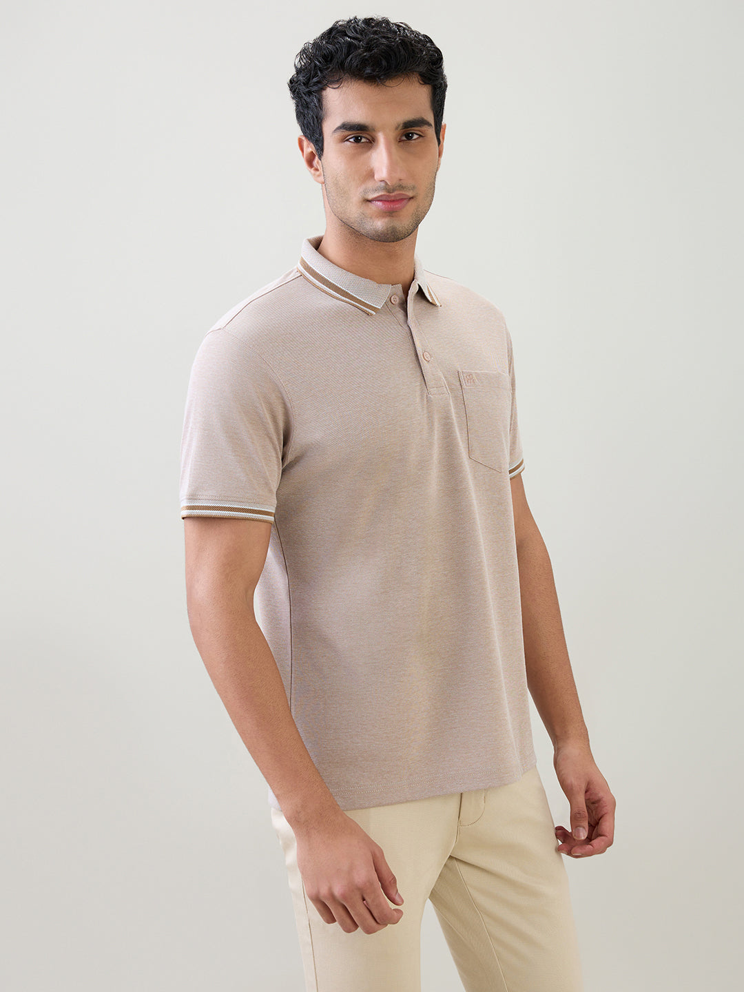 Raymond Men Brown Two Tone Regular Fit Polyester Blend Half Sleeve T-Shirt