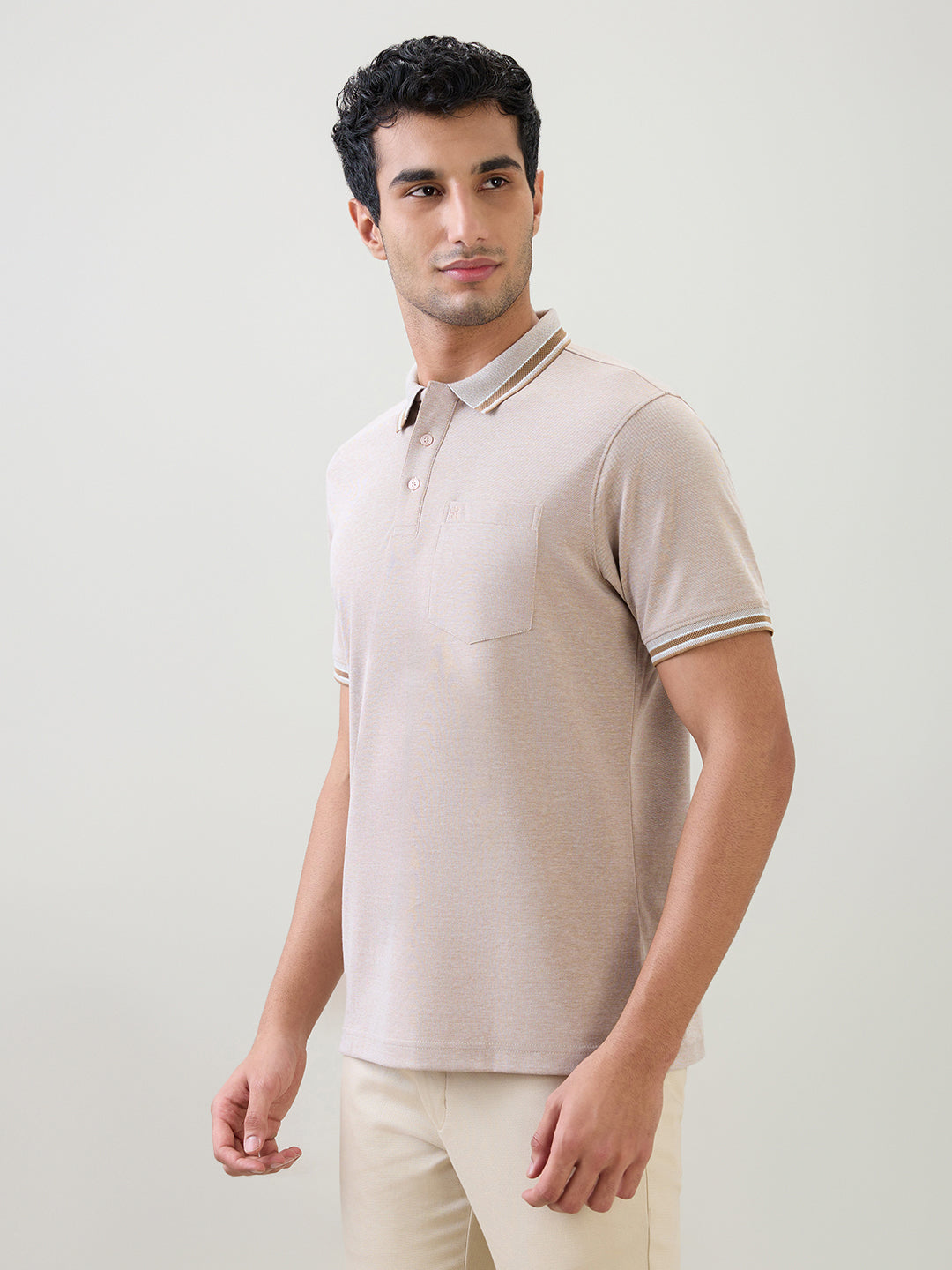 Raymond Men Brown Two Tone Regular Fit Polyester Blend Half Sleeve T-Shirt