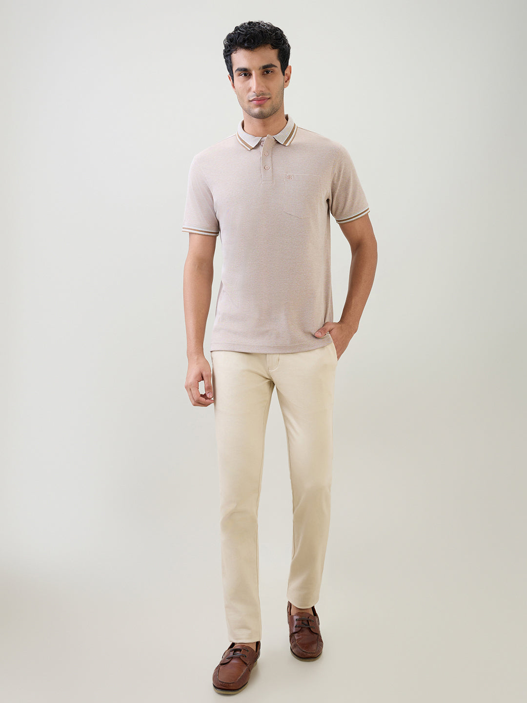 Raymond Men Brown Two Tone Regular Fit Polyester Blend Half Sleeve T-Shirt