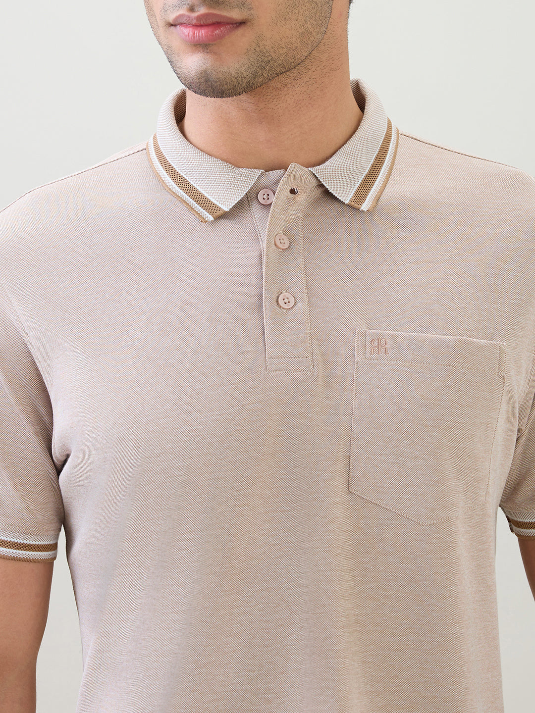 Raymond Men Brown Two Tone Regular Fit Polyester Blend Half Sleeve T-Shirt