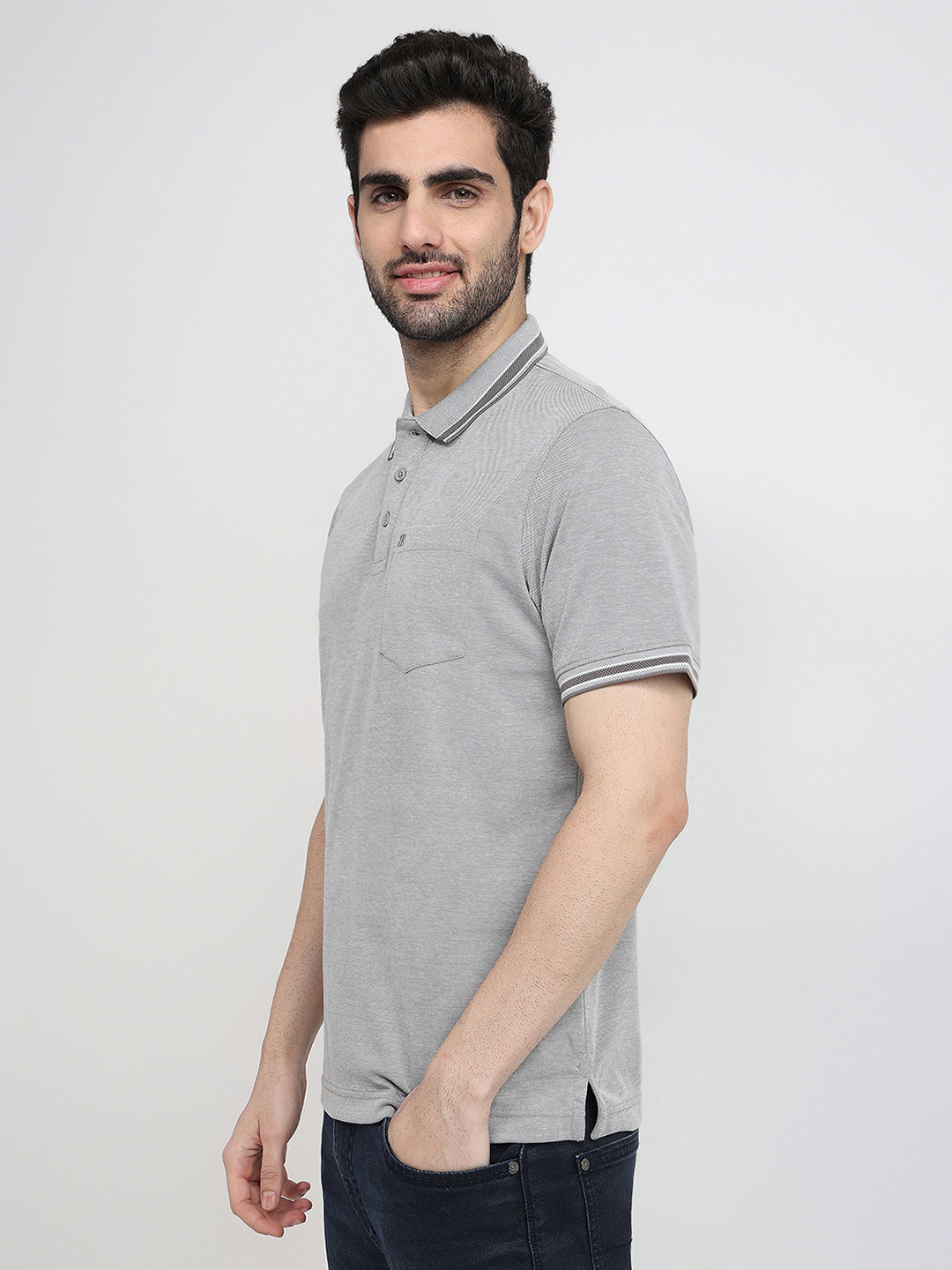Raymond Men Grey Two Tone Regular Fit Polyester Blend Half Sleeve T-Shirt