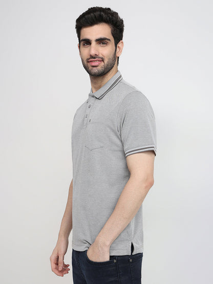 Raymond Men Grey Two Tone Regular Fit Polyester Blend Half Sleeve T-Shirt
