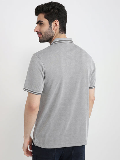 Raymond Men Grey Two Tone Regular Fit Polyester Blend Half Sleeve T-Shirt