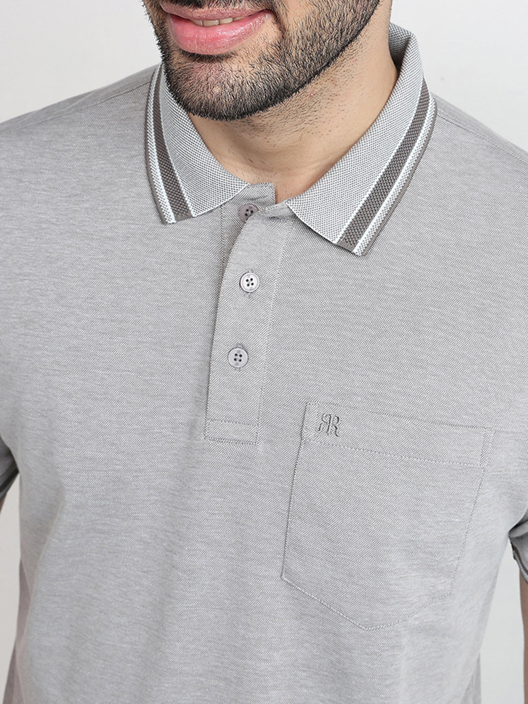 Raymond Men Grey Two Tone Regular Fit Polyester Blend Half Sleeve T-Shirt