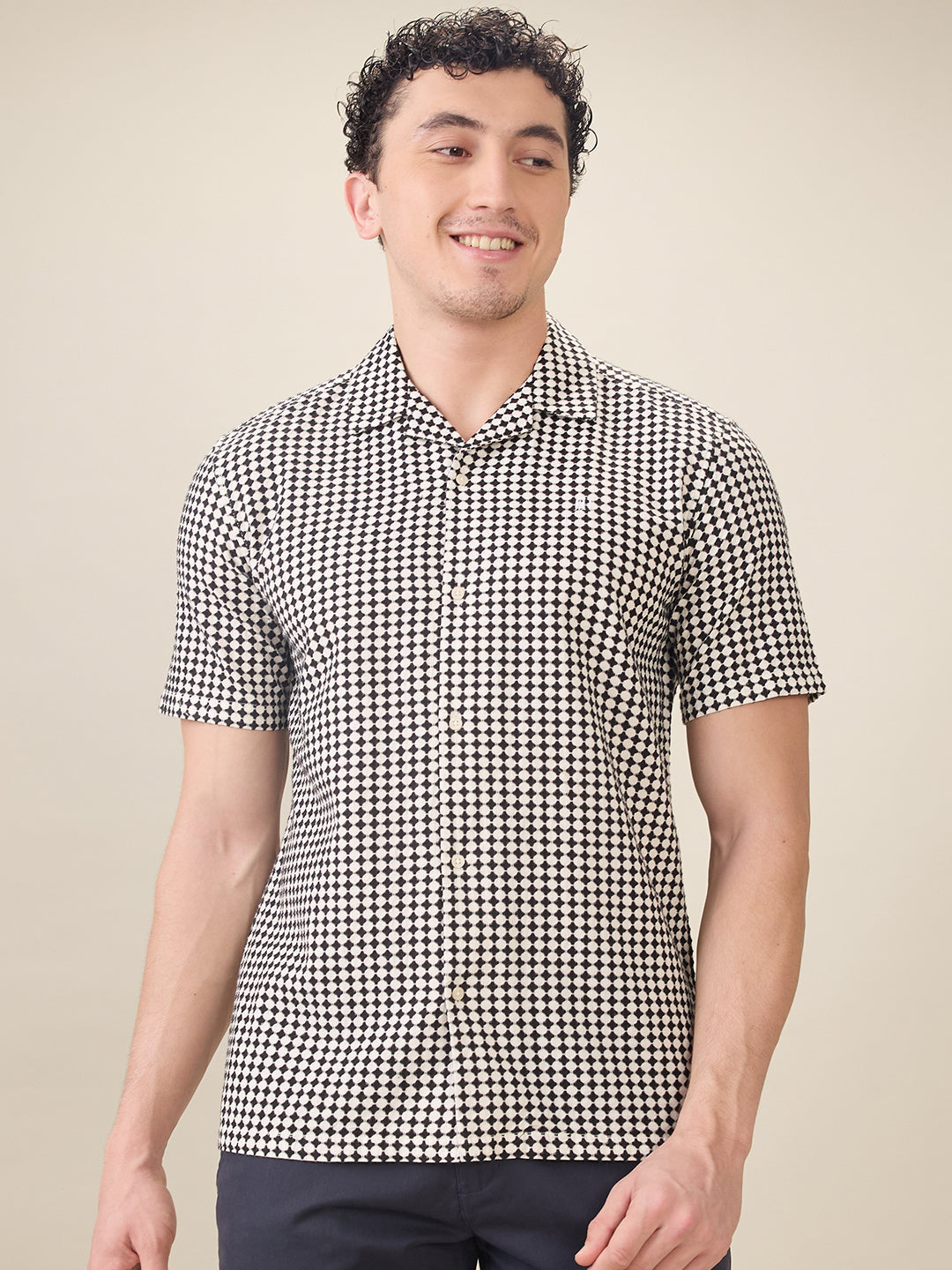 Raymond Men Black Printed Regular Fit Cotton Half Sleeve Casual Shirt