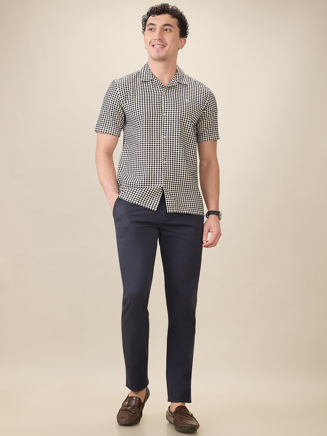 Raymond Men Black Printed Regular Fit Cotton Half Sleeve Casual Shirt