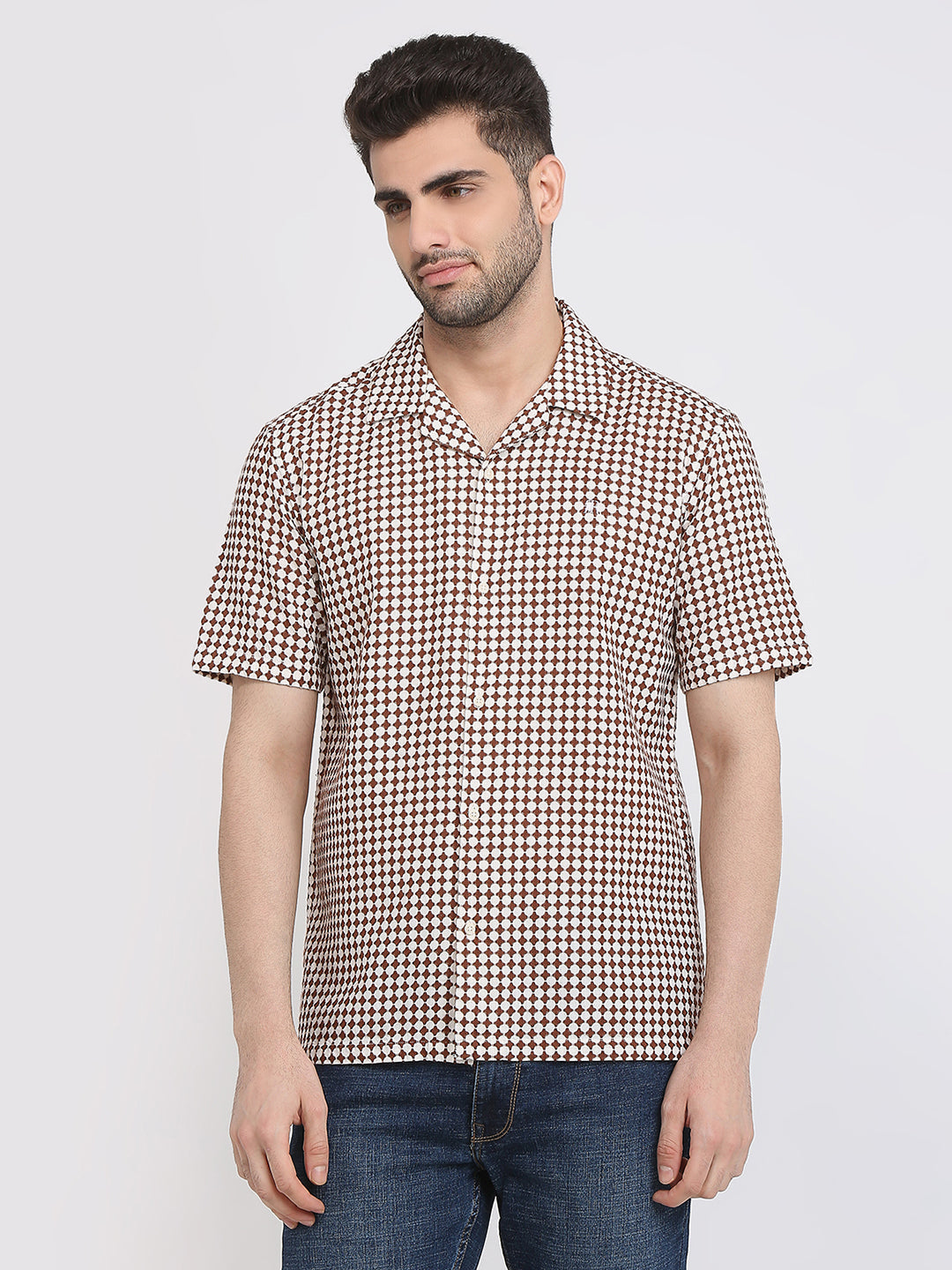 Raymond Men Brown Printed Regular Fit Cotton Casual Shirt