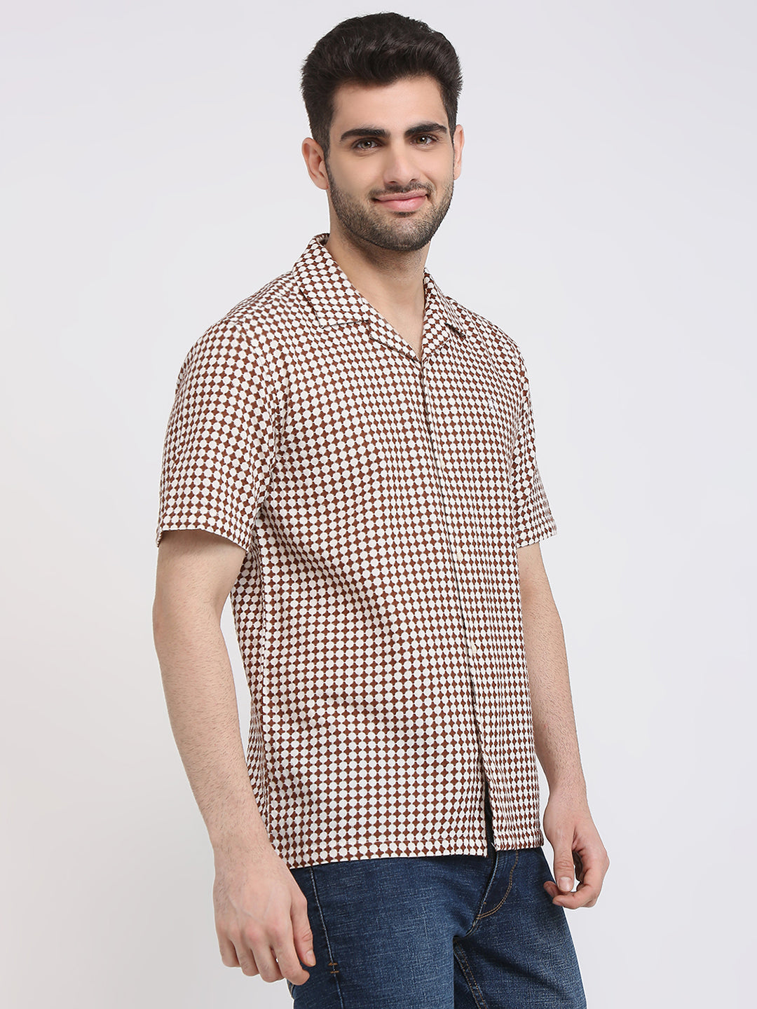 Raymond Men Brown Printed Regular Fit Cotton Casual Shirt