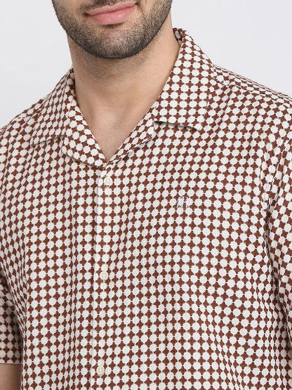 Raymond Men Brown Printed Regular Fit Cotton Casual Shirt