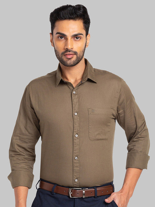 Raymond Brown Solid Slim Fit Full Sleeve Cotton Shirt