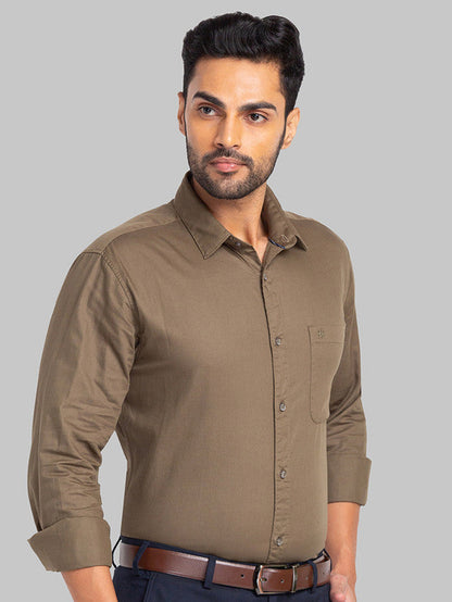 Raymond Brown Solid Slim Fit Full Sleeve Cotton Shirt