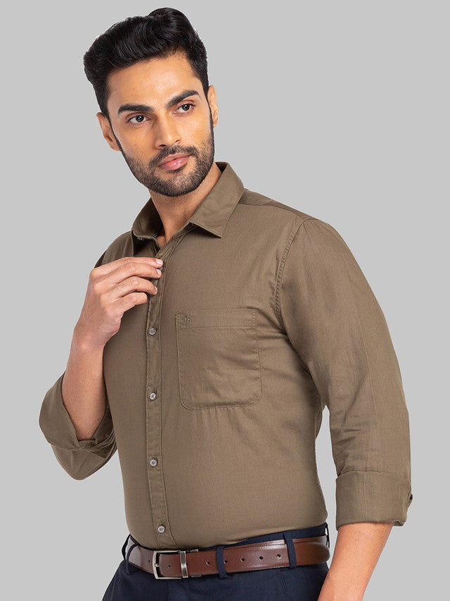Raymond Brown Solid Slim Fit Full Sleeve Cotton Shirt