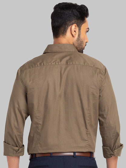 Raymond Brown Solid Slim Fit Full Sleeve Cotton Shirt