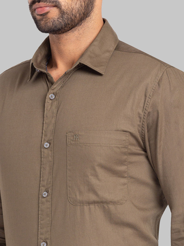 Raymond Brown Solid Slim Fit Full Sleeve Cotton Shirt