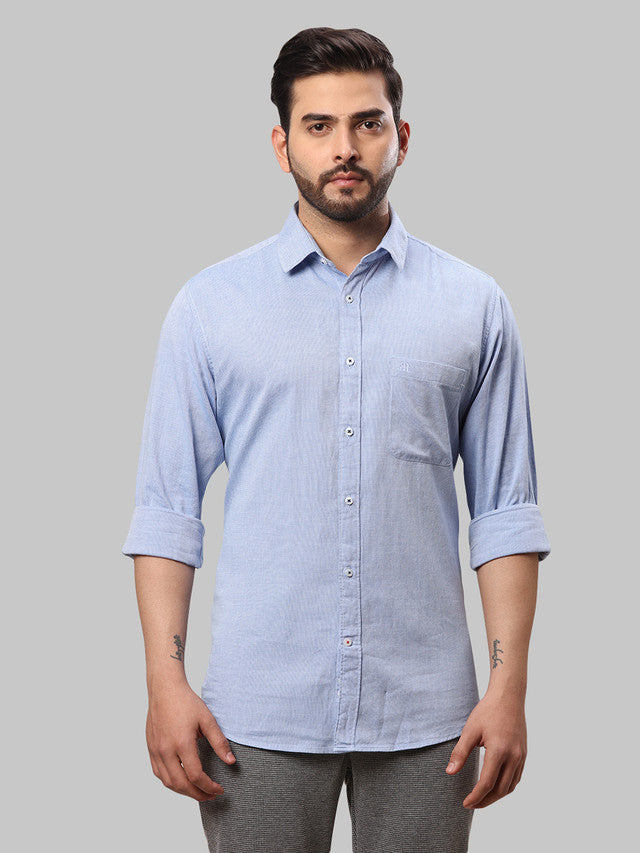 Raymond Blue Structure Slim Fit Full Sleeve Cotton Shirt