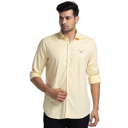 Men Yellow Contemporary Fit Solid Cotton Shirts