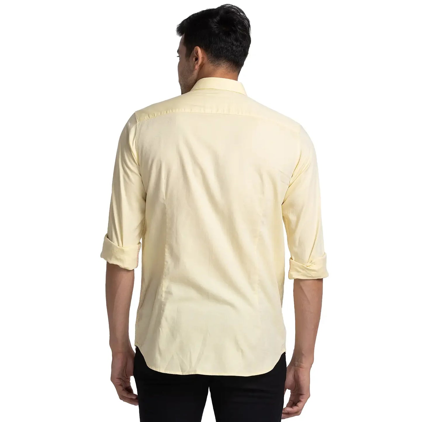 Men Yellow Contemporary Fit Solid Cotton Shirts