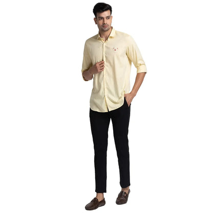 Men Yellow Contemporary Fit Solid Cotton Shirts