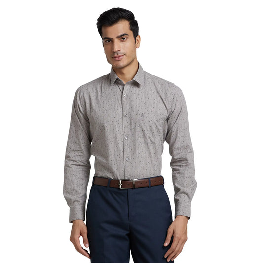 Men Grey Slim Fit Print Cotton Shirts