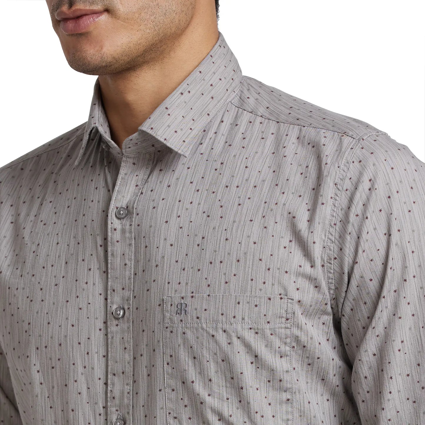 Men Grey Slim Fit Print Cotton Shirts