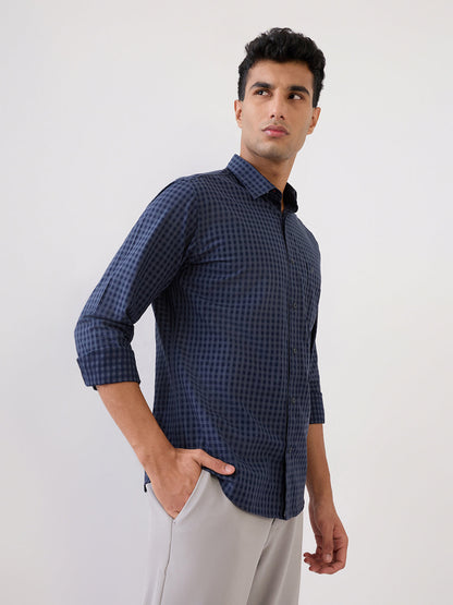 Raymond Men Grey Checks Regular Fit Cotton Full Sleeve Casual Shirt