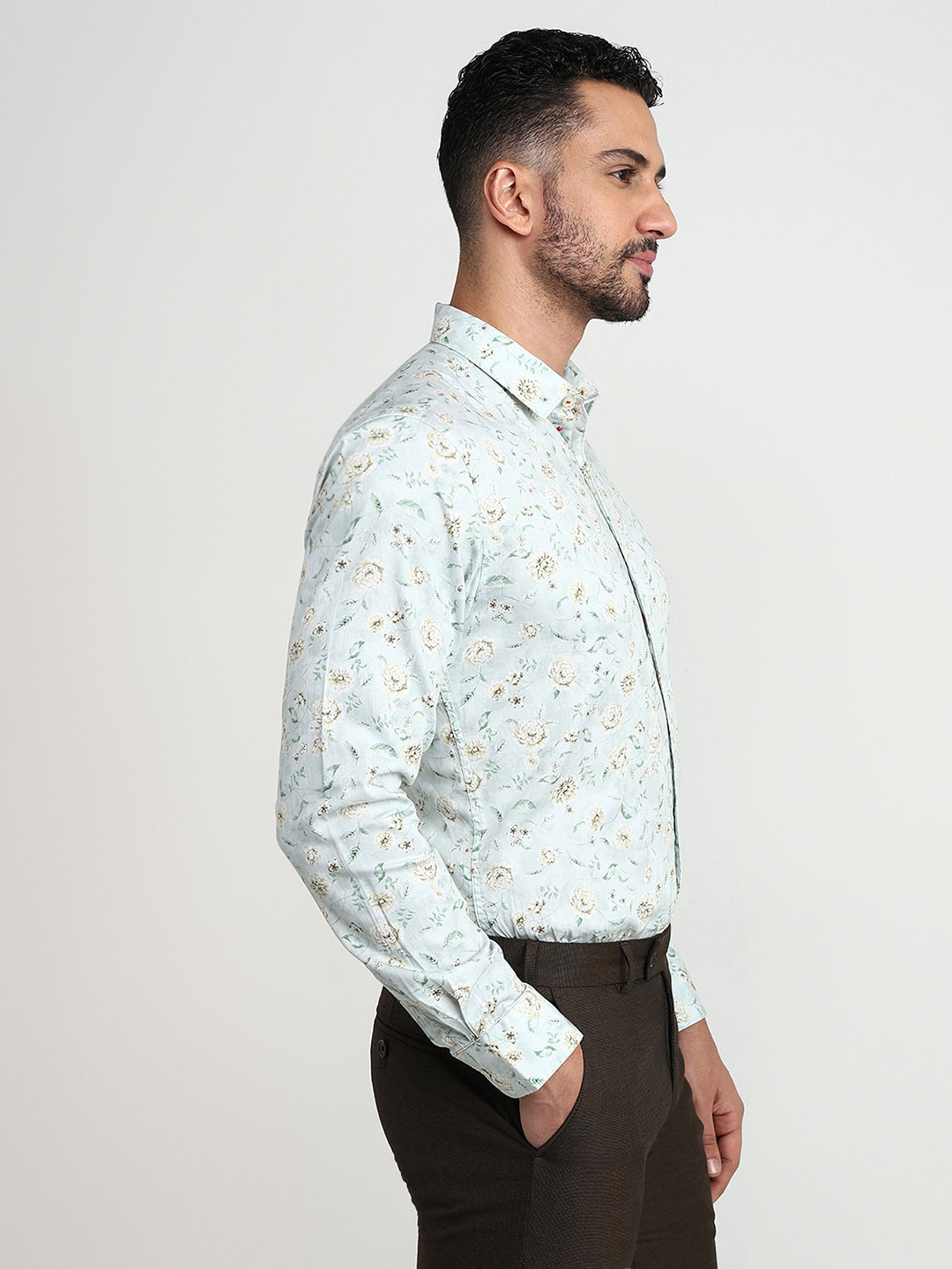 Raymond Men Green Solid Slim Fit Cotton Casual Shirt