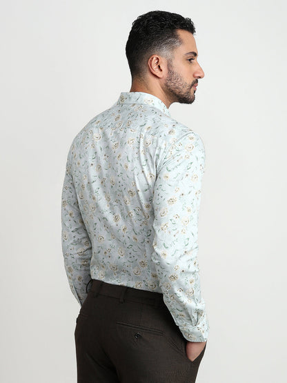 Raymond Men Green Solid Slim Fit Cotton Casual Shirt