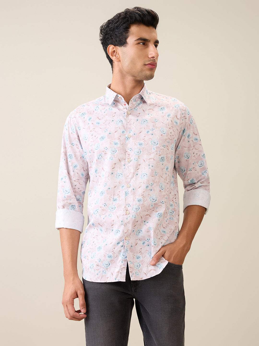 Raymond Men Brown Solid Slim Fit Cotton Casual Shirt