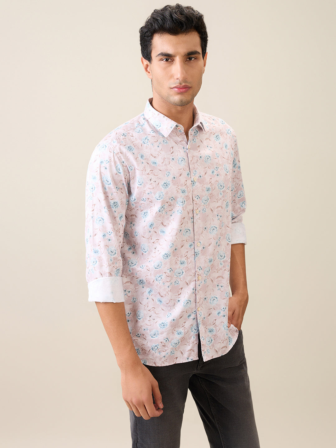 Raymond Men Brown Solid Slim Fit Cotton Casual Shirt