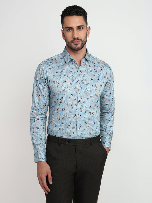 Raymond Men Blue Solid Slim Fit Cotton Casual Shirt