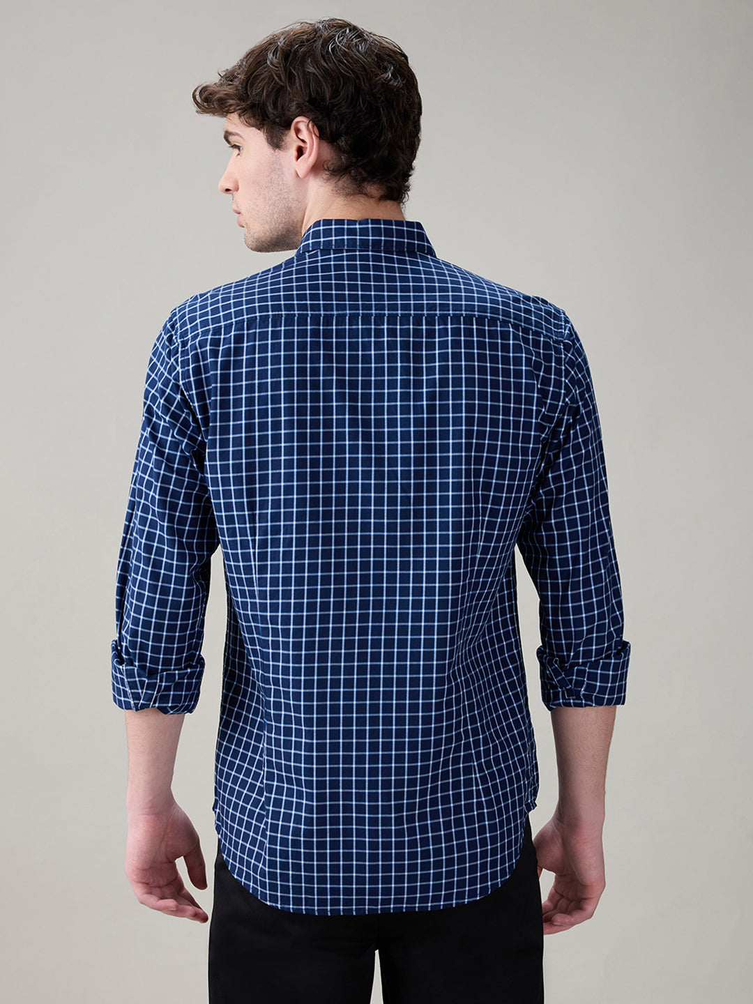 Raymond Men Blue Checks Slim Fit Cotton Full Sleeve Casual Shirt