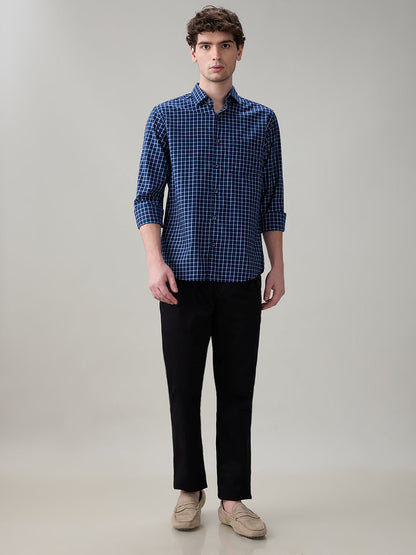 Raymond Men Blue Checks Slim Fit Cotton Full Sleeve Casual Shirt