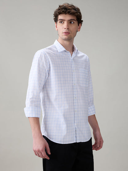 Raymond Men Blue Checks Slim Fit Cotton Full Sleeve Casual Shirt