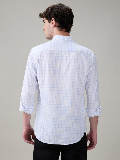 Raymond Men Blue Checks Slim Fit Cotton Full Sleeve Casual Shirt