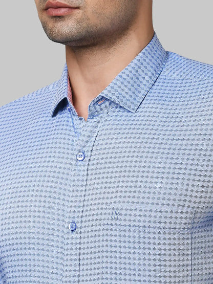 Raymond Men Blue Jacquard Contemporary Fit Cotton Shirts